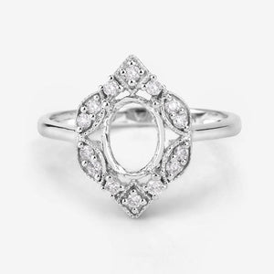0.20 Carat Genuine White Diamond 14K White Gold Semi Mount Ring - holds 8x6mm Oval Gemstone