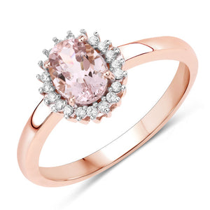 0.81 Carat Genuine Morganite and White Diamond 14K Rose Gold Ring