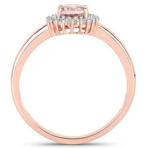 0.81 Carat Genuine Morganite and White Diamond 14K Rose Gold Ring