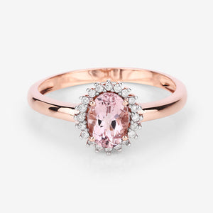 0.81 Carat Genuine Morganite and White Diamond 14K Rose Gold Ring