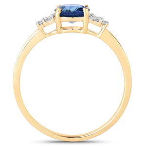 1.08 Carat Genuine Blue Sapphire and White Diamond 14K Yellow Gold Ring