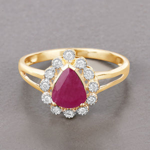 1.31 Carat Genuine Ruby and White Diamond 10K Yellow Gold Ring