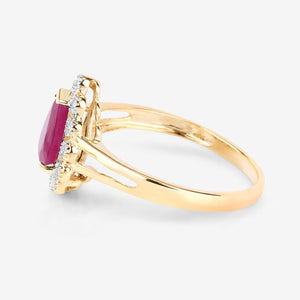 1.31 Carat Genuine Ruby and White Diamond 10K Yellow Gold Ring