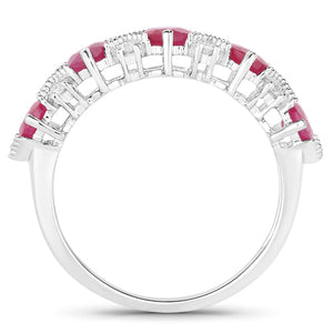 1.61 Carat Genuine Ruby and White Diamond 14K White Gold Ring