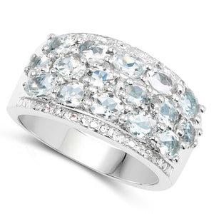 2.44 Carat Genuine Aquamarine & White Topaz .925 Sterling Silver Ring