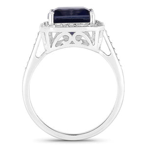 3.70 Carat Genuine Iolite and White Diamond 14K White Gold Ring