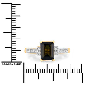 1.73 Carat Genuine Green Tourmaline and White Diamond 14K Yellow Gold Ring