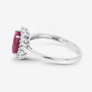 1.58 Carat Genuine Ruby and White Diamond 10K White Gold Ring