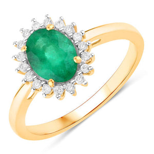 1.34 Carat Genuine Zambian Emerald and White Diamond 14K Yellow Gold Ring