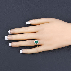 1.34 Carat Genuine Zambian Emerald and White Diamond 14K Yellow Gold Ring