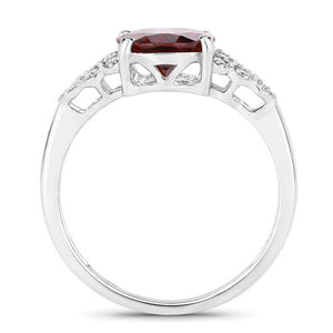 2.87 Carat Genuine Rhodolite and White Diamond 14K White Gold Ring