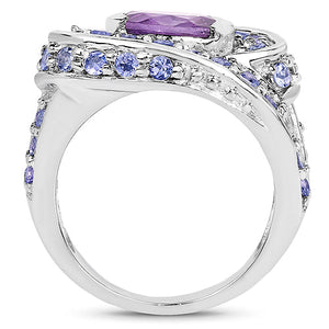2.76 Carat Genuine Amethyst and Tanzanite .925 Sterling Silver Ring