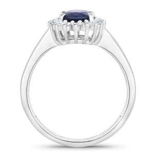 1.73 Carat Genuine Blue Sapphire and White Diamond 14K White Gold Ring