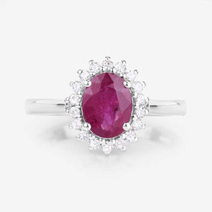 1.64 Carat Genuine Ruby and White Diamond 14K White Gold Ring