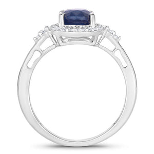 1.70 Carat Genuine Blue Sapphire and White Diamond 14K White Gold Ring