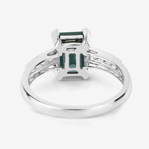 1.91 Carat Genuine Green Tourmaline and White Diamond 14K White Gold Ring