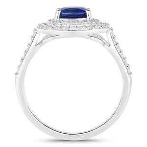 1.96 Carat Genuine Blue Sapphire and White Diamond 18K White Gold Ring