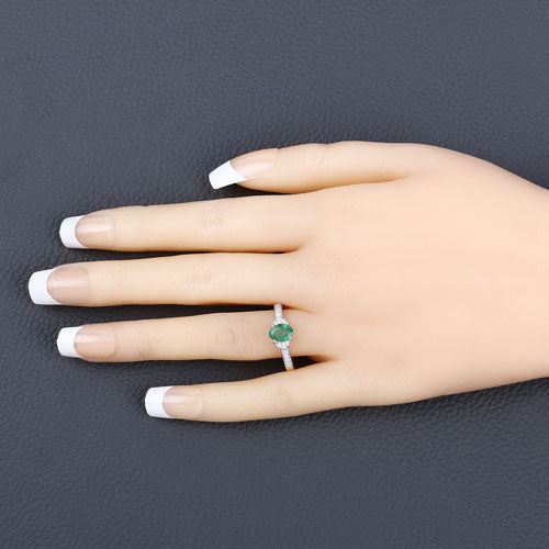0.82 Carat Genuine Zambian Emerald and White Diamond 10K Yellow Gold Ring