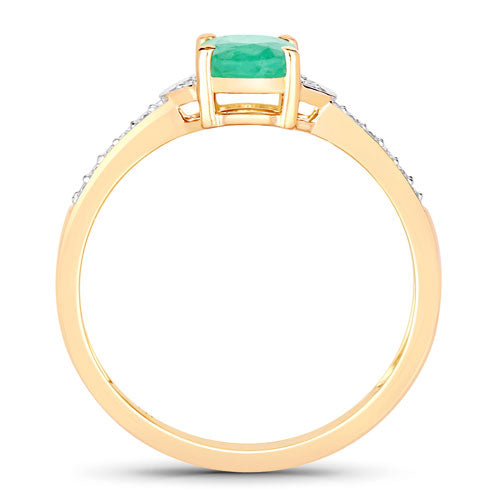 0.82 Carat Genuine Zambian Emerald and White Diamond 10K Yellow Gold Ring