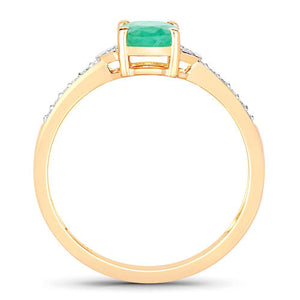 0.82 Carat Genuine Zambian Emerald and White Diamond 10K Yellow Gold Ring