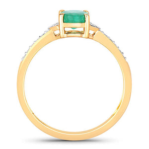 0.82 Carat Genuine Zambian Emerald and White Diamond 14K Yellow Gold Ring