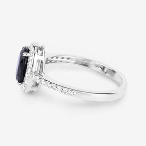 1.82 Carat Genuine Blue Sapphire and White Diamond 14K White Gold Ring