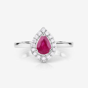 0.92 Carat Genuine Ruby and White Diamond 14K White Gold Ring