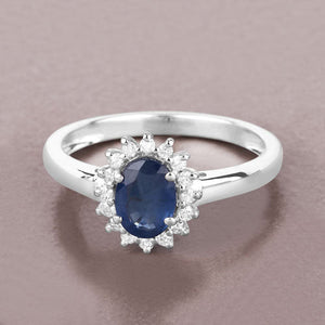 1.11 Carat Genuine Blue Sapphire and White Diamond 10K White Gold Ring