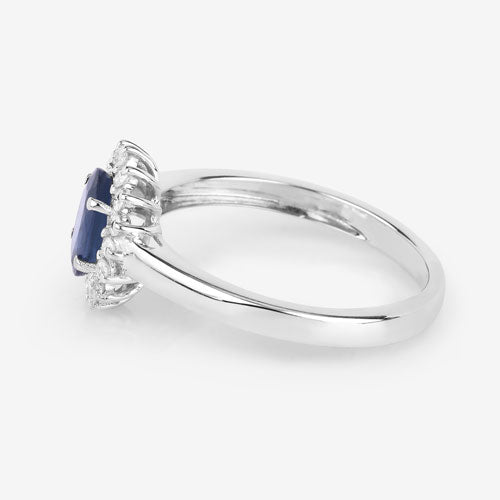 1.11 Carat Genuine Blue Sapphire and White Diamond 10K White Gold Ring