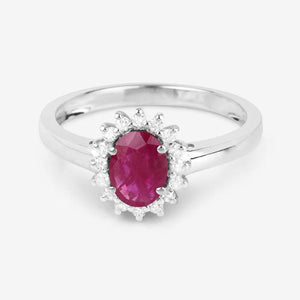 1.01 Carat Genuine Ruby and White Diamond 10K White Gold Ring