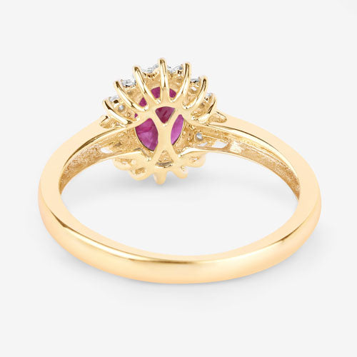 1.01 Carat Genuine Ruby and White Diamond 10K Yellow Gold Ring