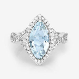 2.24 Carat Genuine Aquamarine and White Diamond 14K White Gold Ring