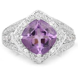 2.82 Carat Genuine Amethyst and White Topaz .925 Sterling Silver Ring