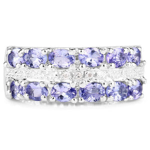 2.05 Carat Genuine Tanzanite and White Topaz .925 Sterling Silver Ring