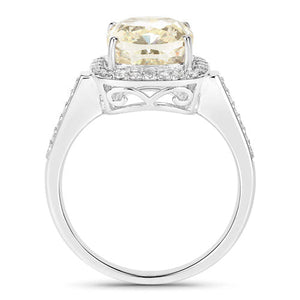 IGI Certified 4.02 Carat Genuine Light Yellow Diamond Center and 0.36cttw White Diamond 18K White Gold Ring (4.38cttw)