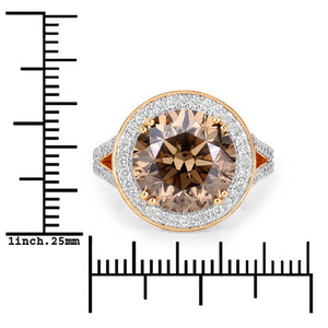 IGI Certified 7.07 Carat Genuine Brown Diamond Center and 0.64cttw White Diamond 18K Yellow Gold Ring (7.71cttw)