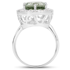 4.94 Carat Genuine Green Amethyst and White Topaz .925 Sterling Silver Ring