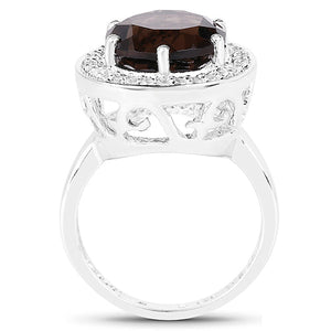 4.52 Carat Genuine Smoky Quartz and White Topaz .925 Sterling Silver Ring