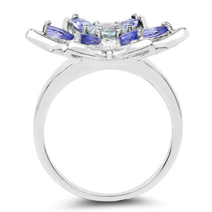 1.34 Carat Genuine Aquamarine and Tanzanite .925 Sterling Silver Ring