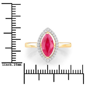 1.52 Carat Genuine Ruby and White Diamond 10K Yellow Gold Ring