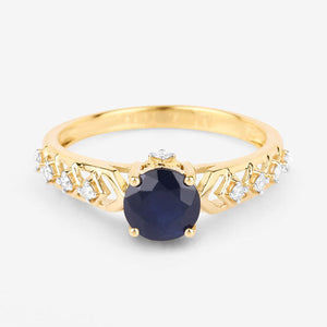 1.13 Carat Genuine Blue Sapphire and White Diamond 10K Yellow Gold Ring