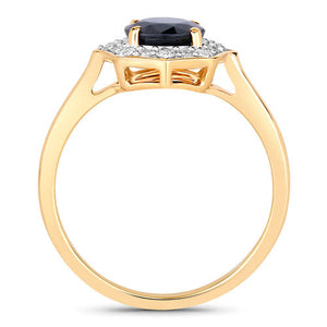 1.34 Carat Genuine Blue Sapphire and White Diamond 10K Yellow Gold Ring