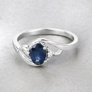 0.98 Carat Genuine Blue Sapphire and White Diamond 10K White Gold Ring
