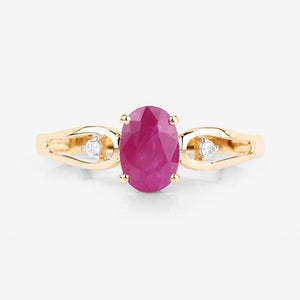 0.95 Carat Genuine Ruby and White Diamond 14K Yellow Gold Ring