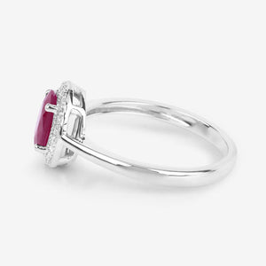 1.06 Carat Genuine Ruby and White Diamond 14K White Gold Ring