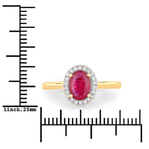 1.06 Carat Genuine Ruby and White Diamond 14K Yellow Gold Ring