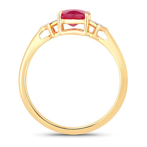 1.22 Carat Genuine Ruby and White Diamond 14K Yellow Gold Ring