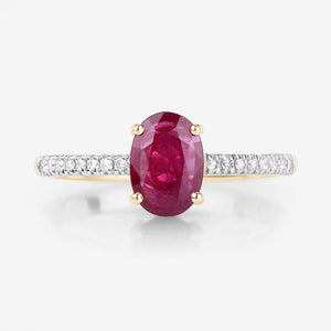 1.43 Carat Genuine Ruby and White Diamond 14K Yellow Gold Ring