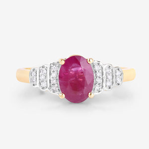 1.52 Carat Genuine Ruby and White Diamond 14K Yellow Gold Ring