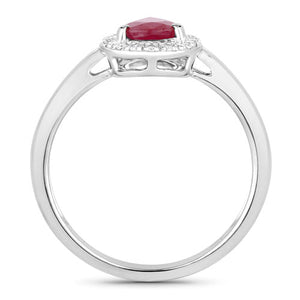 1.02 Carat Genuine Ruby and White Diamond 14K White Gold Ring